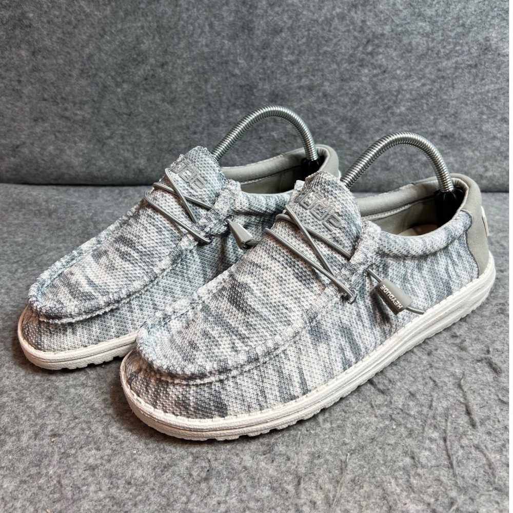 Hey Dude Wally Sox Grey White Marl Knit Slip On Loafers Mens Shoes Size 8